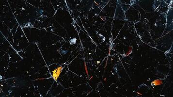 Abstract shattered glass with sharp edges and bright reflections set against a stark black backdrop, creating a fractured, dynamic image. photo