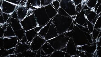 Shattered glass reveals a stark contrast, capturing a moment of fragility frozen in time against an enigmatic black background. photo