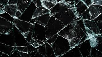 Fractured glass on a dark backdrop. The pattern of sharp edges and gleaming shards creates a compelling, shattered texture. photo
