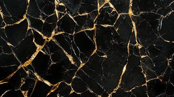 Striking black surface with golden streaks, creating a dramatic contrast in this captivating natural stone pattern. A captivating, luxurious texture. photo