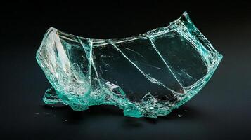 Shattered glass shards, a testament to fragility and sudden impact, captured in a striking composition against a dark backdrop. photo