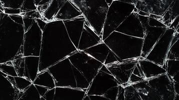 A stark, abstract image of shattered glass against a black background, showcasing sharp edges and a sense of fragility. The fractured pattern. photo