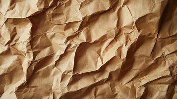 Texture of crumpled brown packing paper, shadows, and highlights forming sharp ridges and folds in abstract patterns for a rough surface. photo