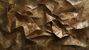 Abstract background with crumpled brown paper texture. A visually appealing design with dynamic lighting and a sense of depth. photo