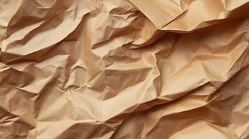 Textured brown paper with deep creases and folds forming abstract patterns. A versatile material shown in an artistic close-up. photo