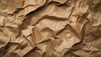 Close-up of crumpled craft paper with natural textures and brown tones creating a raw, organic and visually interesting surface. photo