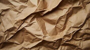 High-angle shot showcasing the intricate textures and patterns of crumpled brown paper. The light and shadows enhance the natural tone. photo
