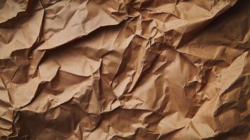 Textured background with a crumpled surface. The wrinkled brown paper creates an abstract design, emphasizing its unique texture. photo