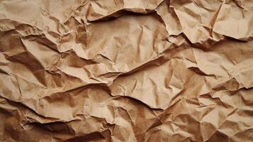 Detailed image of wrinkled brown paper, showing creases and shadows that create an abstract and textured surface with many different tones. photo