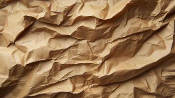 Crumpled brown paper texture with deep folds and creases, creating abstract patterns. Ideal for backgrounds, crafts, and design elements. photo