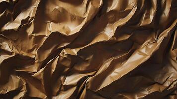 Close-up of crumpled brown paper, highlighting its texture and folds under light. Shows shadow, depth and paper's surface. Aesthetic texture. photo