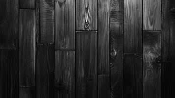 High-contrast close-up of a dark, textured wooden surface featuring varying lengths and grain patterns. Ideal for rustic or industrial themes. photo