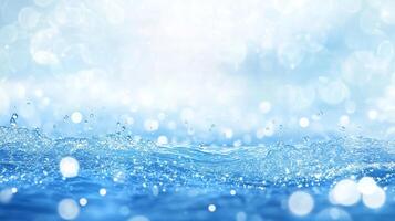 Captivating blue water ripples with bokeh. The surface reflects a soft, dreamy light. Perfect for calm, refreshing visuals. photo