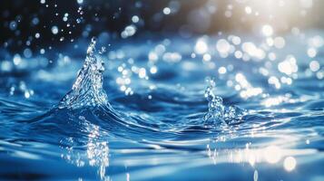 Water droplets colliding to form a splash of refreshing energy, sparkling under the sunlight in a dynamic display of nature's beauty. photo