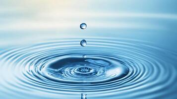 Water droplets create concentric ripples on a pale blue surface, creating a calming, beautiful pattern as each drop penetrates the surface. photo