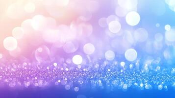 Dreamy pastel landscape shimmering with bokeh lights. A celestial gradient from peach to blue creates a soft, magical, and serene backdrop. photo