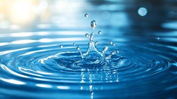 Captivating water splash showcasing intricate details of water movement and reflections in vibrant hues, ideal for serene backgrounds. photo