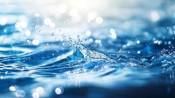 A captivating close-up of crystal-clear water, creating a mesmerizing play of light and motion. The water sparkles with bokeh. photo