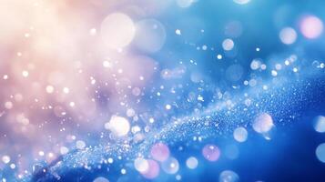 An ethereal cascade of shimmering light particles dances across a cool blue canvas, creating a sense of wonder and magic. photo