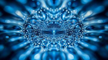 Mystical water droplets converge into a tunnel with a faint light that shines at the end. Reflective water textures present a deep allure. photo