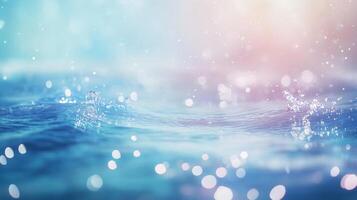 Sunlit water splashes evoke serenity, shimmering with bokeh lights. Soft pastel hues create a dreamlike, ethereal atmosphere. Peaceful scene. photo