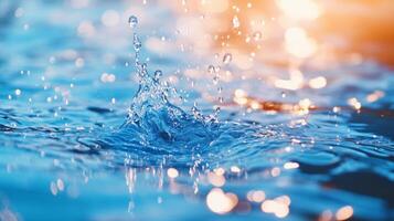 Water ripples and splashes create abstract patterns in the sunlight, evoking a sense of refreshment and natural beauty. photo