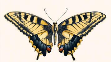 A captivating butterfly artwork showcasing a striking contrast between yellow and black, detailed wing patterns against a neutral background. photo