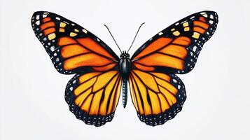 Beautiful butterfly with patterned wings in a display of nature's intricate design, wings spread for flight, white background, illustration. photo