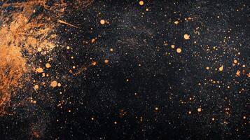 Abstract background with gold splashes and dots on a black backdrop, creating a dynamic, textured and visually appealing composition. photo