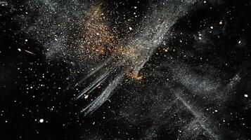 Mystic dust cloud on a dark canvas, creating a starry effect. The image is a burst of particles, blending dark space with cosmic debris. photo