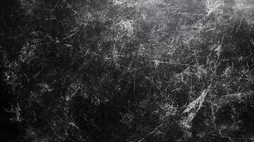 Scratched dark surface, texture, background. The rough surface shows white lines, scratches, and marks in a grunge effect. photo
