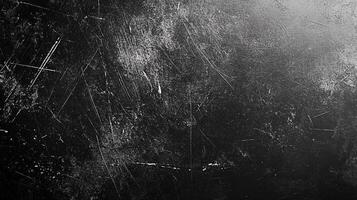 Abstract dark surface with scattered white scratches and grunge texture, creating a distressed and worn-out appearance. photo