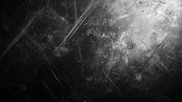 Monochrome image showing a surface with scratches and wear, creating an abstract texture with varying shades of dark and light. photo