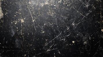 Worn black surface with white scratches and specks, creating a gritty texture, suitable for backgrounds and overlays. photo