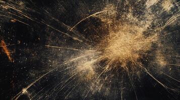 Abstract explosion with streaks of light radiating from a central point on a dark surface. Textural and dynamic composition. photo