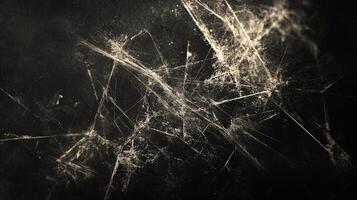 Abstract grunge texture with a chaotic web of white lines against a dark background, creating a sense of age and mystery. photo