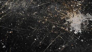 Dark, textured background with scratches and splatter, creating an abstract and dynamic surface. Spots, lines, and depth. photo