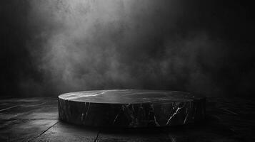 Elegant marble platform in dramatic lighting, perfect for showcasing product. A striking display. 130 characters here. photo