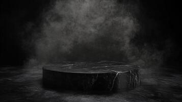 Elegant display platform. Dark atmosphere with dramatic lighting. Ideal for product showcases and artistic presentations. High-quality materials. photo