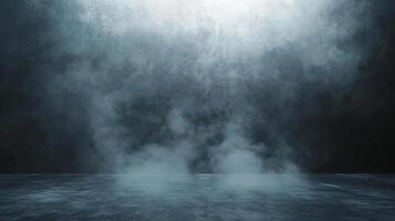 Ethereal scene featuring a dim stage, a textured wall, and a hazy atmosphere. Mysterious and dramatic lighting. Ideal for theatrical themes. photo