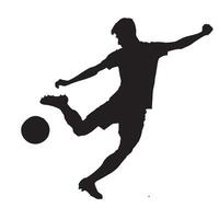 Silhouette of a soccer player mid-kick in an action pose, isolated on a white background vector