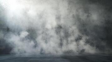 A hazy, atmospheric scene featuring soft, billowing smoke or fog against a dark, textured surface, creating a sense of mystery and depth. photo