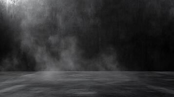 A stark, textured, dark grey wall and floor setting with soft hazy mist for atmospheric depth and visual interest. Ideal for product presentations. photo