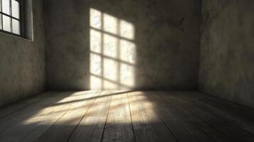 Sunlight streaming through a window illuminates the quiet, empty room, creating an inviting ambiance with a sense of serenity and peace. photo