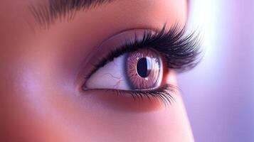 A captivating close-up of an eye reveals the intricate details of the iris, lashes, and surrounding skin with soft lighting and delicate texture. photo