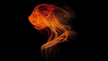 Abstract fiery tendrils dance across a stark black void, weaving a mesmerizing spectacle of light and color. A symphony of motion in stillness. photo