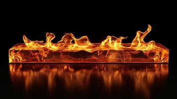 Fiery glow emanating from a sleek, reflective block, creating a dramatic contrast against the dark background. photo