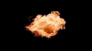 Fiery explosion isolated on a black background. Dynamic display of energy and heat in a vivid blaze. photo