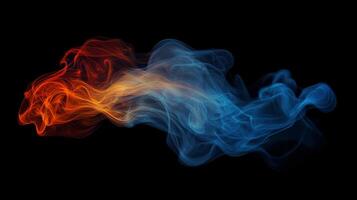 Abstract representation of hot meets cold, an artistic play on contrasting elements, flowing motion on a black void background. photo