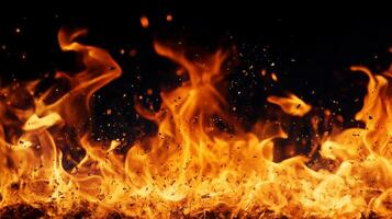 Abstract image of fiery flames with a dark background creating a dramatic, high-contrast scene. Visual element representing energy. photo